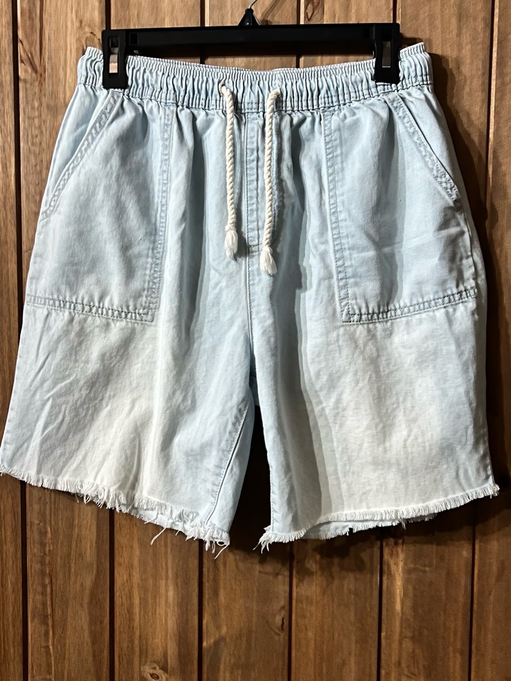 Celebrity Pink Light Blue women’s raw hem Drawstring Denim Shorts